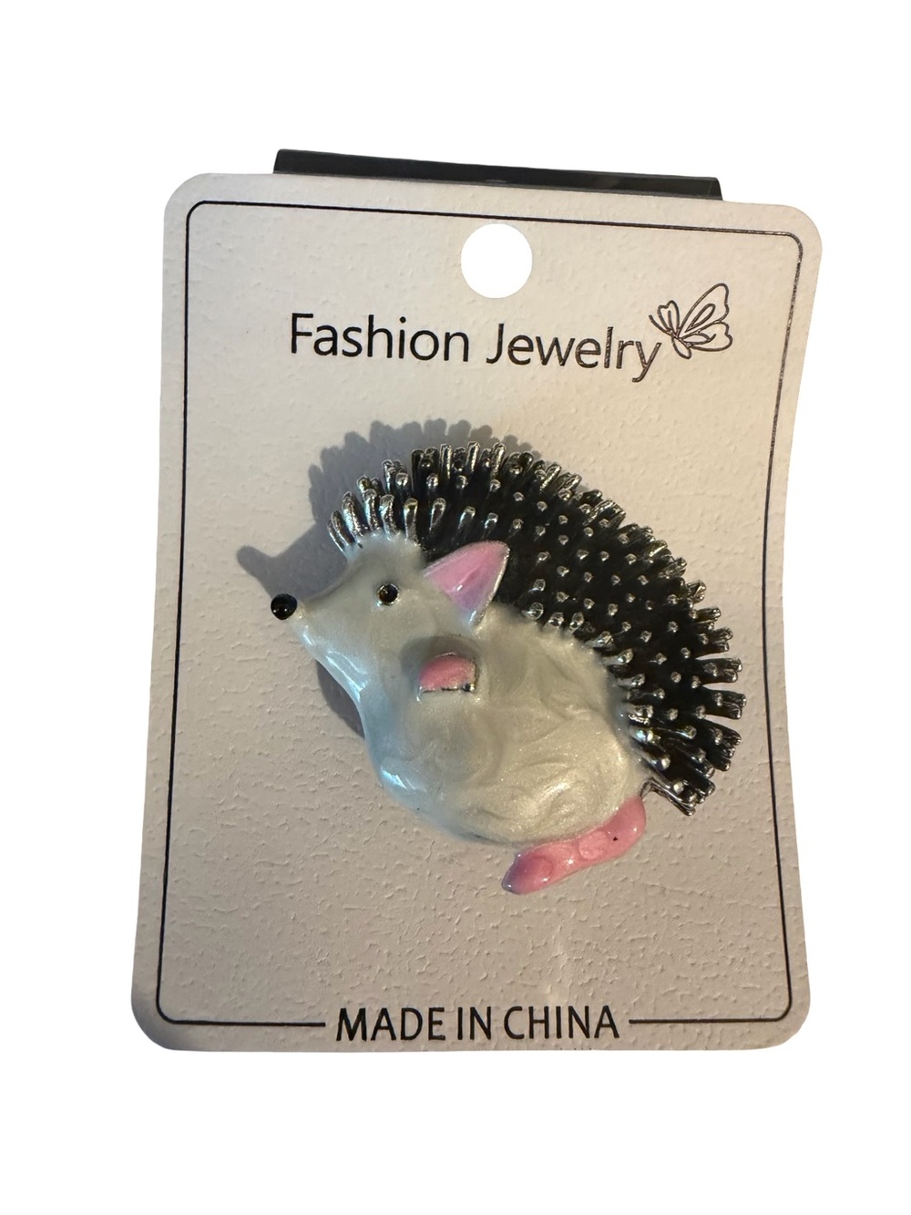 Cutie Silver Hedgehog with Pink Accents Brooch